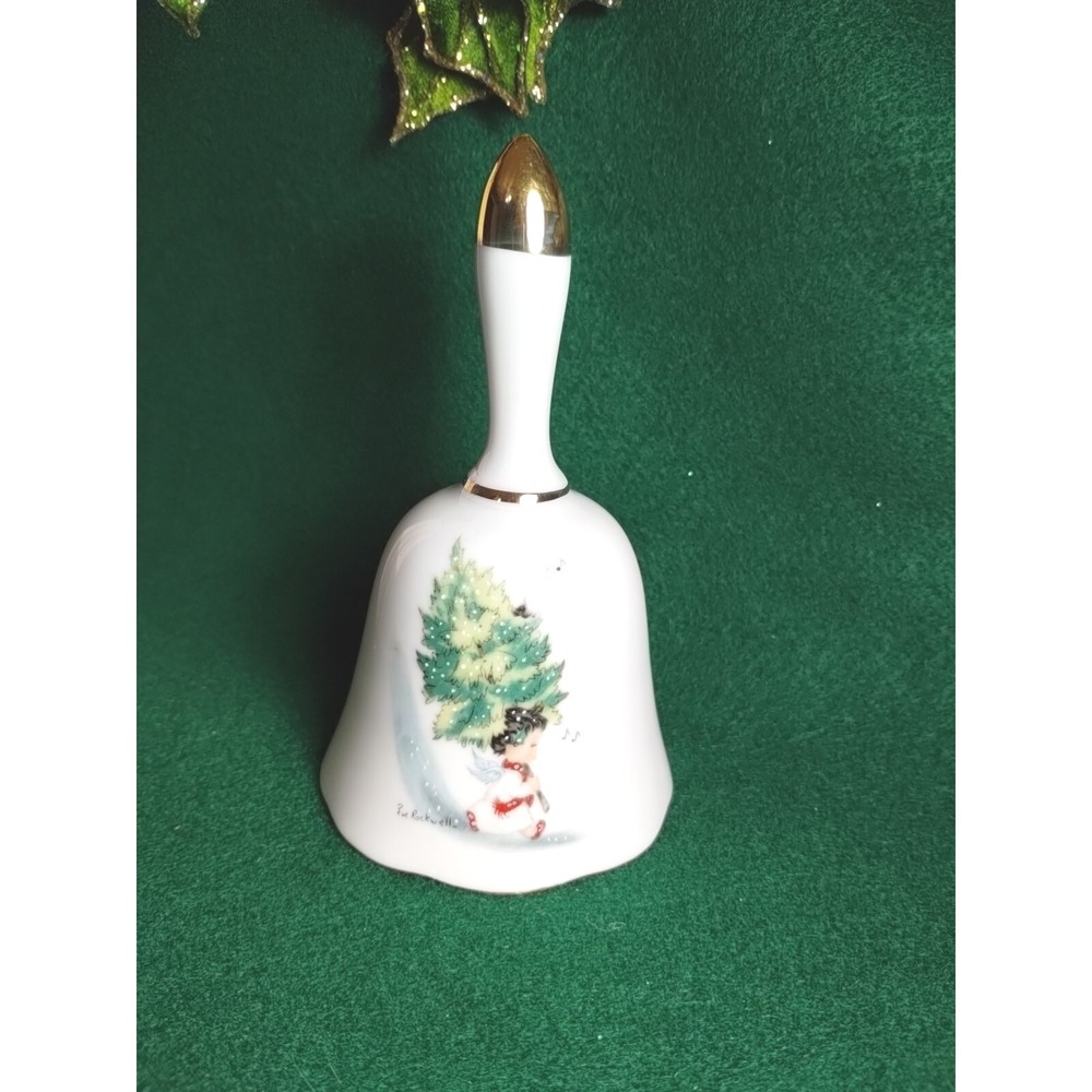 A Vintage 1978 George Good Christmas Bell w/ Artwork By Eve Rockwell Porcelain